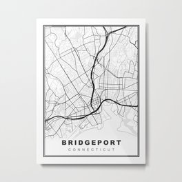 Bridgeport Map Metal Print | Contemporary, Bridgeport Gift, Minimalist, Trendy, Black And White, Black, Simple, Cool, Bridgeport Travel, Drawing 