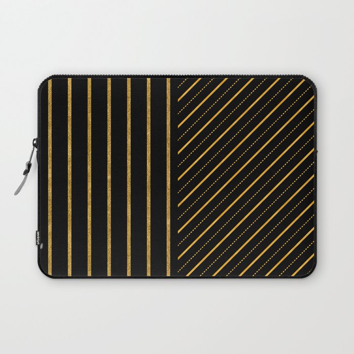Gold And Black Stripes Lines Collection Laptop Sleeve