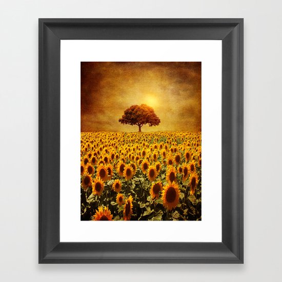 lone tree & sunflowers field (II) Framed Art Print