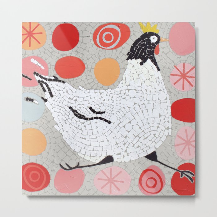 Mosaic Running Chicken Metal Print
