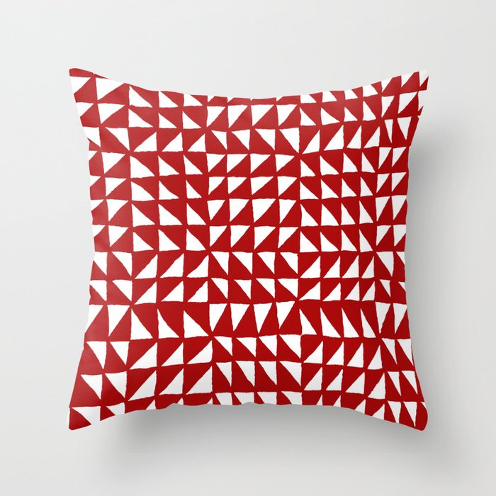 Triangle Grid Red and White Throw Pillow