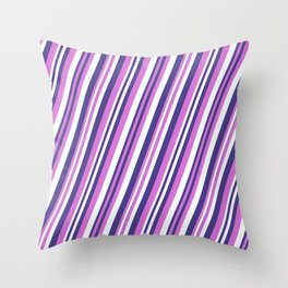 [ Thumbnail: Dark Slate Blue, Orchid, and Mint Cream Colored Pattern of Stripes Throw Pillow ]