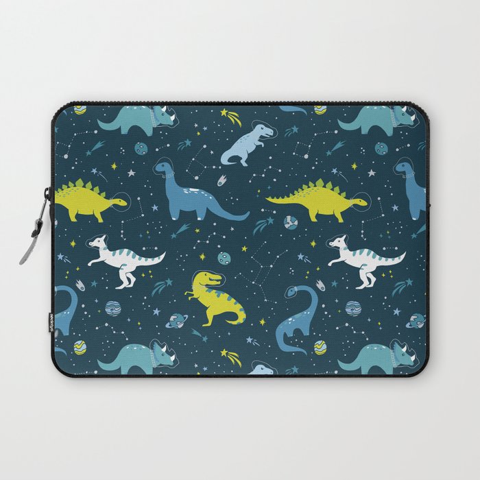 Space Dinosaurs in Bright Green and Blue Laptop Sleeve