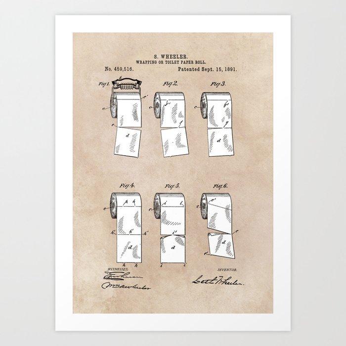 patent - Wheeler - Wrapping or Toilet paper roll - 1891 Kunstdrucke patent - Wheeler - Wrapping or Toilet paper roll - 1891 Kunstdrucke