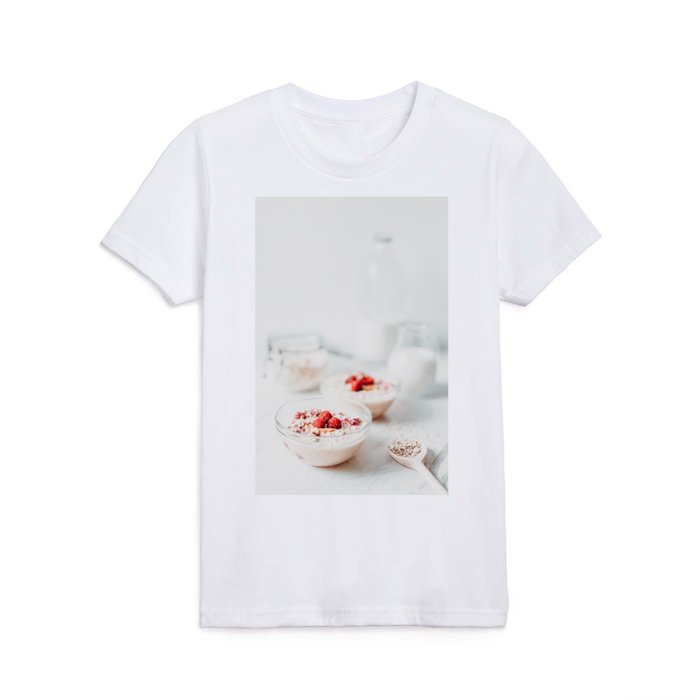 Breakfast Cereal Oats and Raspberries, Food Photography Print Kids T Shirt