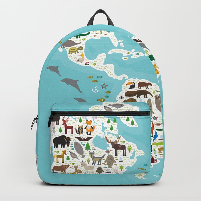 Cartoon animal world map for children and kids, Animals from all over the world Backpack