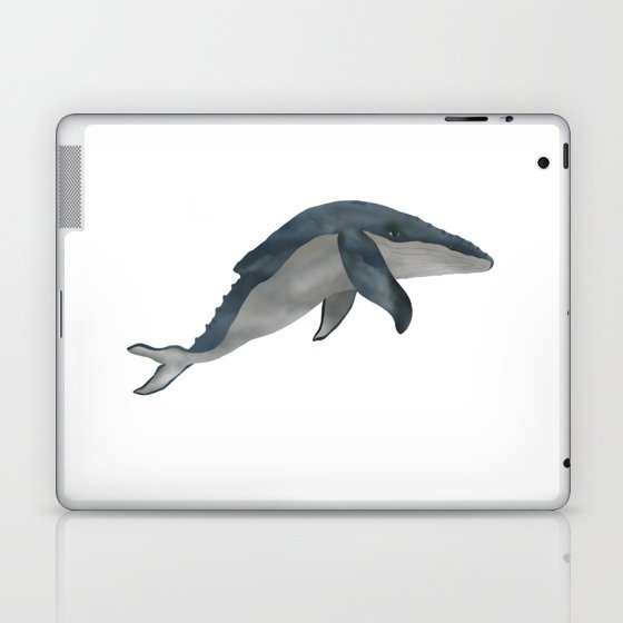  gray blue whale in digital watercolor painting Laptop & iPad Skin
