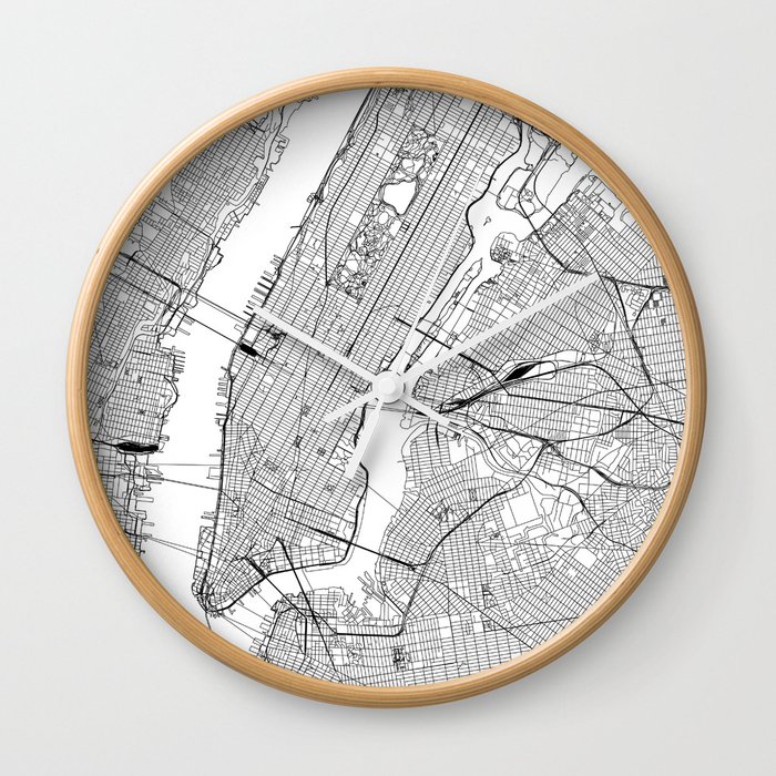 New York City White Map Wall Clock