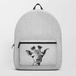 Baby Giraffe - Black & White Backpack | Portrait, Nature, Digital, Baby, Children, Collage, Cute, Blackwhite, Wildlife, Animal 