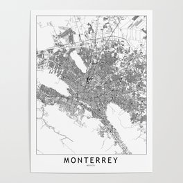 Monterrey White Map Poster