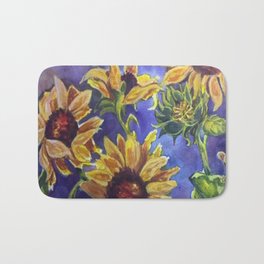 Sunseekers - Field Mouse among Sunflowers Bath Mat | Sunflowers, Nature, Cheerful, Summer, Watercolor, Fall, Fieldmouse, Painting 