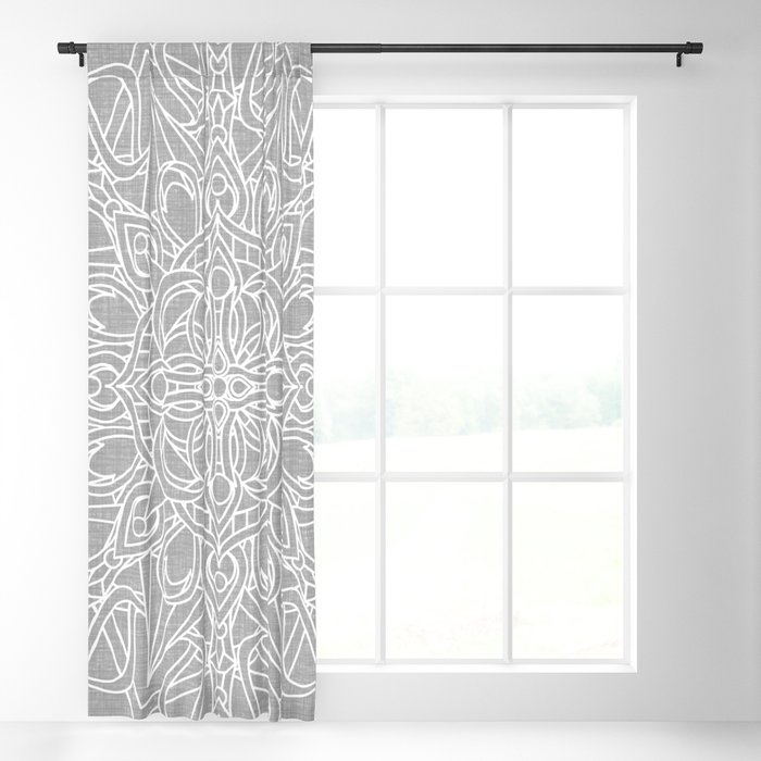 White Mandala On Grey Linen Blackout Curtain By Kellydietrich