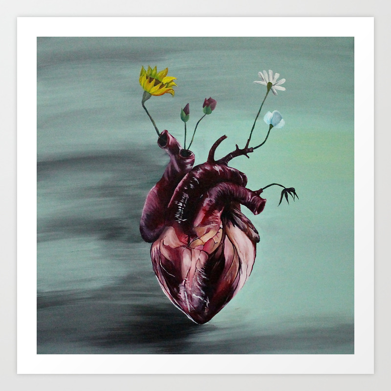 Human Heart With Flowers Art Print By Maddirosecrafts Society6