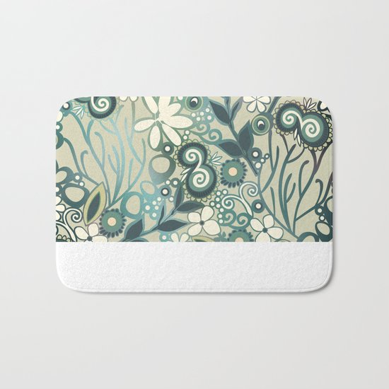 Detailed square of green and ocre floral tangle Bath Mat