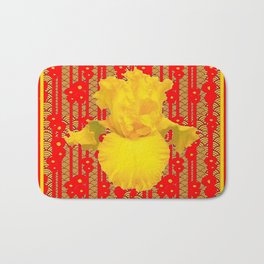 Red & Yellow Art Deco Style Iris Pattern Bath Mat | Red, Digital, Yellowiris, Redpatterns, Iris, Painting, Gardenaer, Abstract, Redcolor, Yellowcolor 
