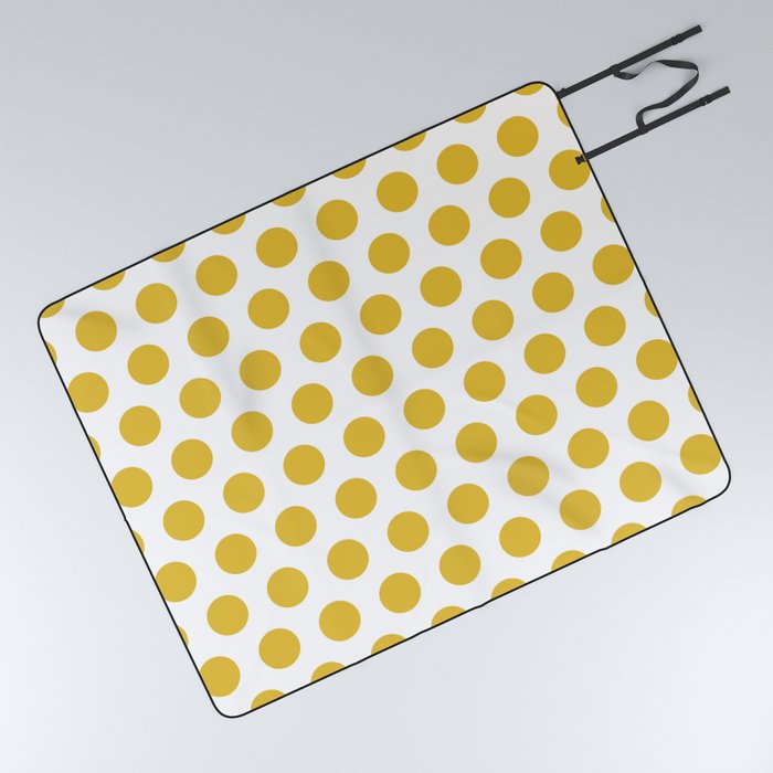 Mustard Yellow and White Polka Dots 771 Picnic Blanket