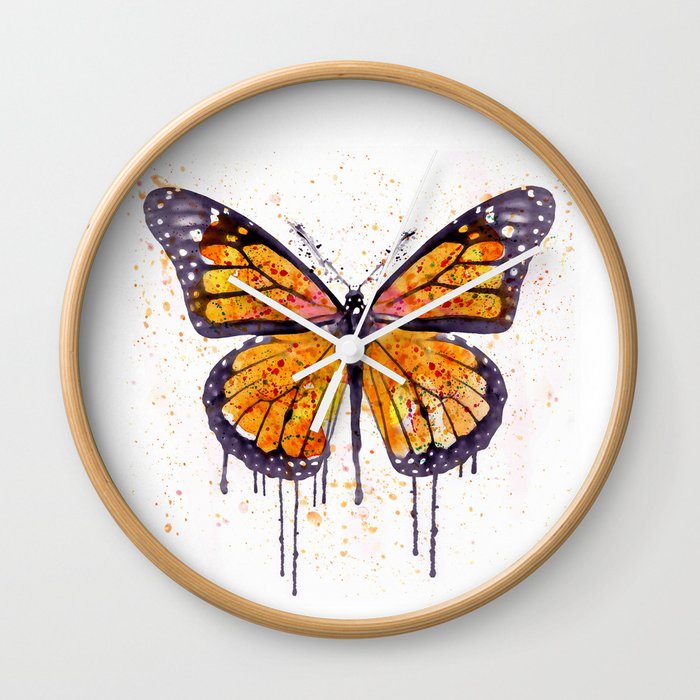 Monarch Butterfly watercolor Wall Clock