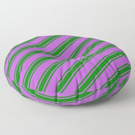 [ Thumbnail: Orchid and Green Colored Lined/Striped Pattern Floor Pillow ]