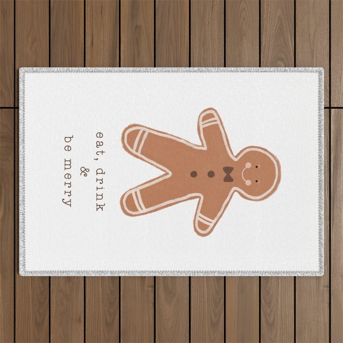 Eat, Drink & Be Merry, Holiday Quotes, Gingerbread Man Outdoor Rug