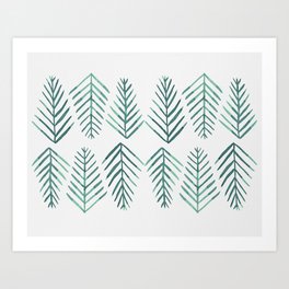Watercolor pine trees - vintage green Art Print