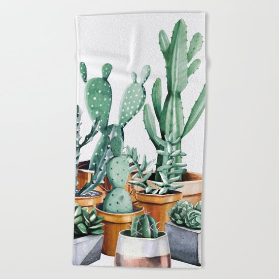 Potted Cacti Beach Towel