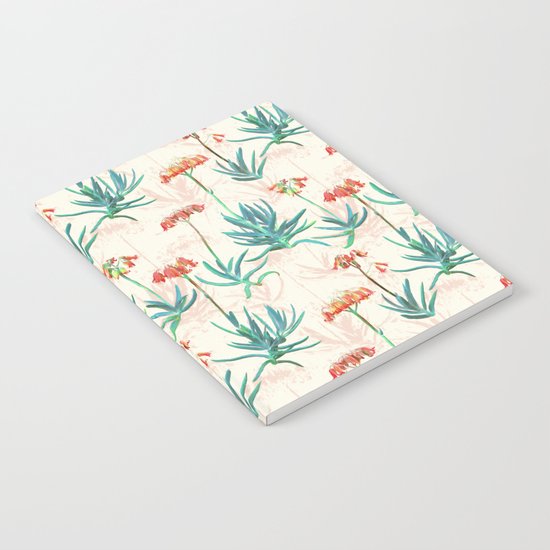 Flowering Succulent Pattern in Cream, Coral and Green Notebook
