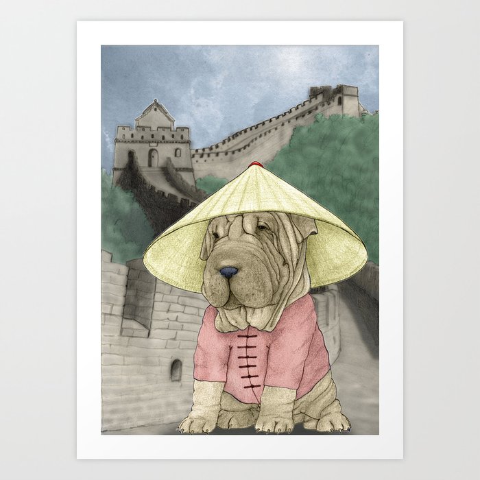 Shar Pei on the Great Wall (China) Art Print