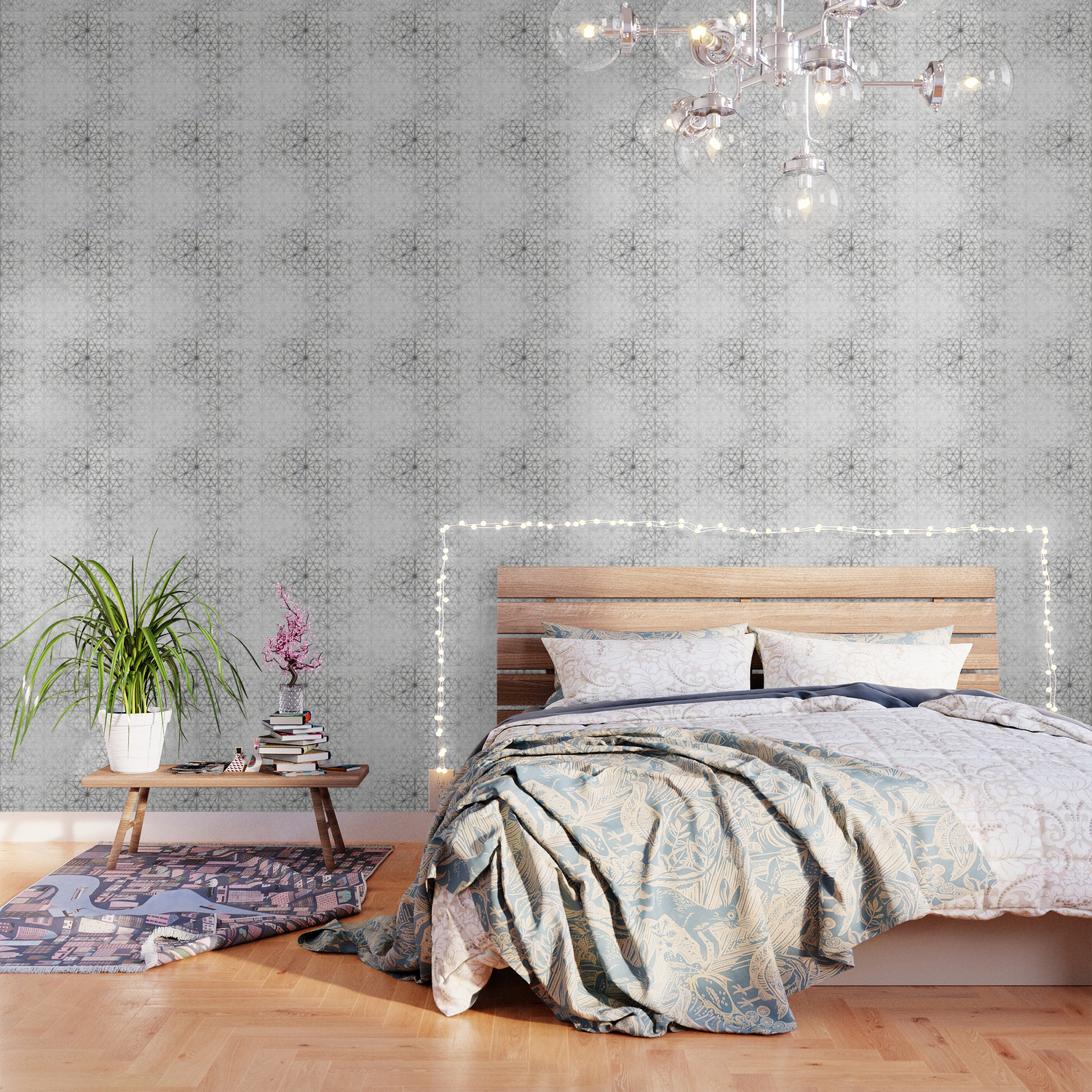 Modern Silver Stars Geometric Pattern Christmas White Marble