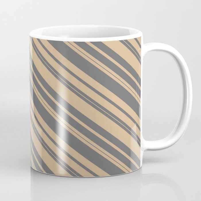 Tan and Dim Grey Colored Lined/Striped Pattern Coffee Mug