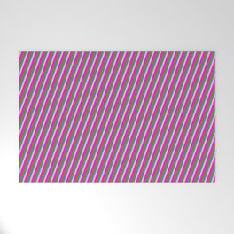 [ Thumbnail: Blue, Light Pink, Fuchsia & Green Colored Pattern of Stripes Welcome Mat ]