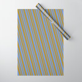 [ Thumbnail: Cornflower Blue and Dark Goldenrod Colored Pattern of Stripes Wrapping Paper ]