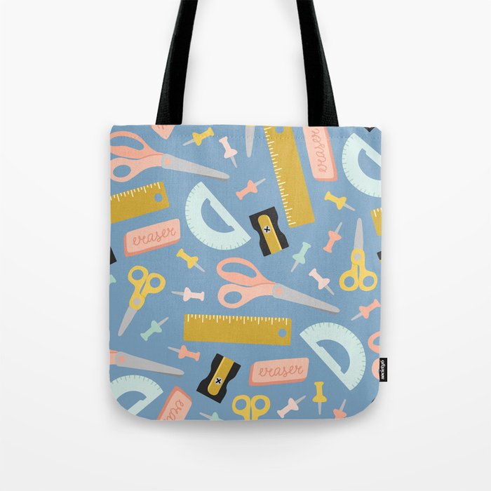 Retro Back To School Print With Hand Illustrated School Supplies Tote Bag