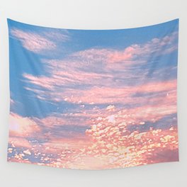Pink Clouds in Bright Blue Sky Wall Tapestry