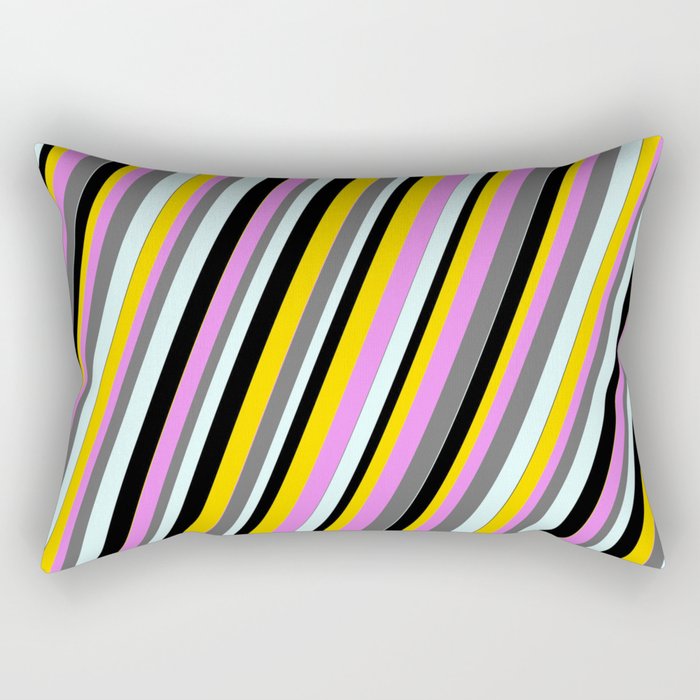 Eye-catching Violet, Dim Grey, Light Cyan, Black & Yellow Colored Lined Pattern Rectangular Pillow