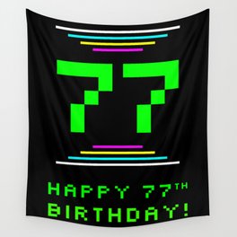 [ Thumbnail: 77th Birthday - Nerdy Geeky Pixelated 8-Bit Computing Graphics Inspired Look Wall Tapestry ]