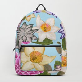 Daffodil, clematis and dahlia floral pattern Backpack
