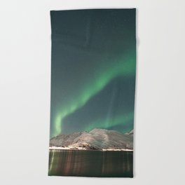 Northern Lights in the Kaldfjord | Winter Night in Norway Art Print | Astro Landscape Travel Photography Beach Towel
