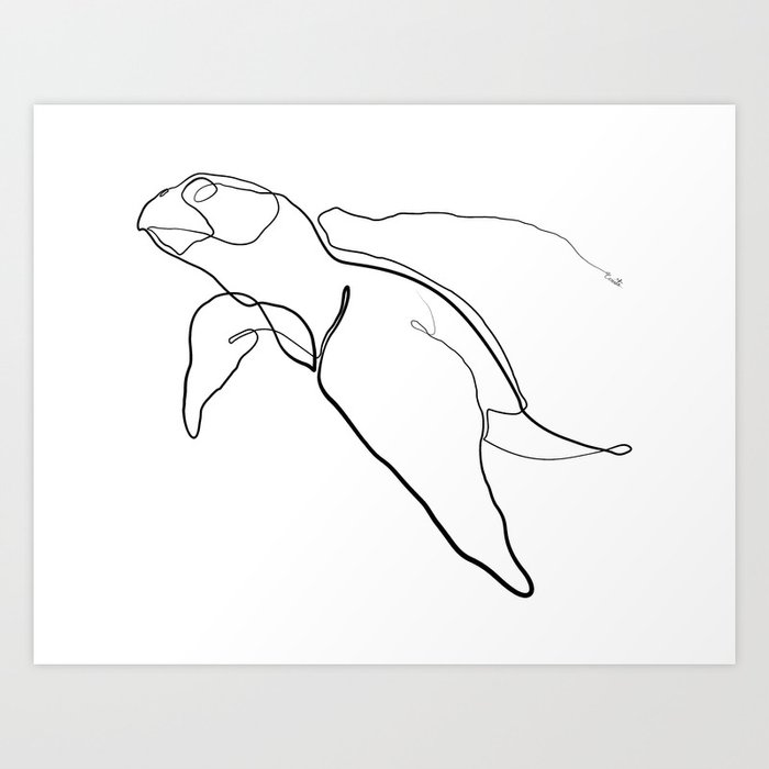 The Sea Turtle Line Black White Art Print By Evarts Society6