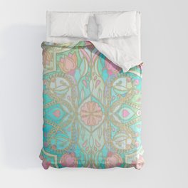 Floral Moroccan in Spring Pastels - Aqua, Pink, Mint & Peach Comforter