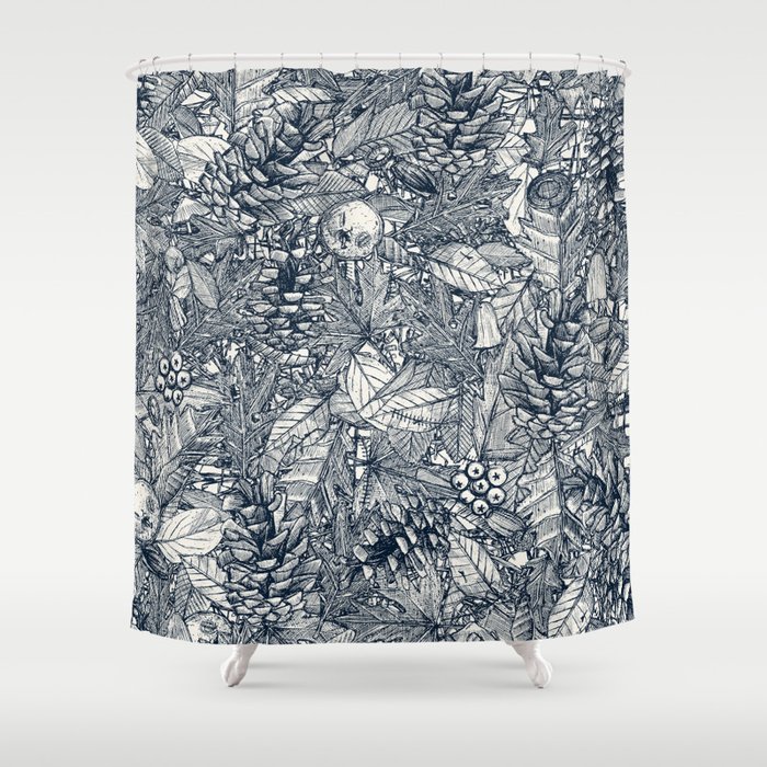 Forest Floor Indigo Ivory Shower Curtain By Sharonturner Society6