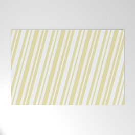 [ Thumbnail: Pale Goldenrod and White Colored Lines Pattern Welcome Mat ]