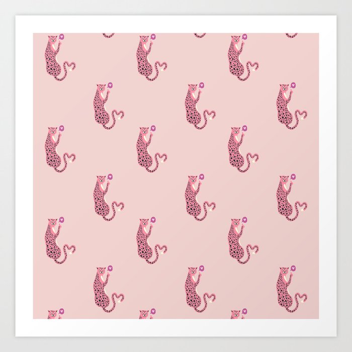 Big cat 1p leopard love pink pattern Art Print