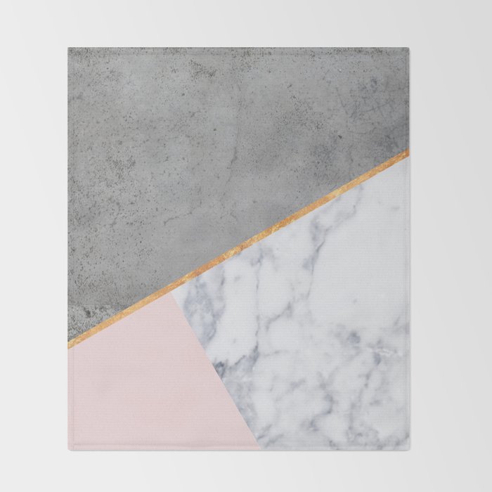 Marble Blush Gold Gray Geometric Throw Blanket By
