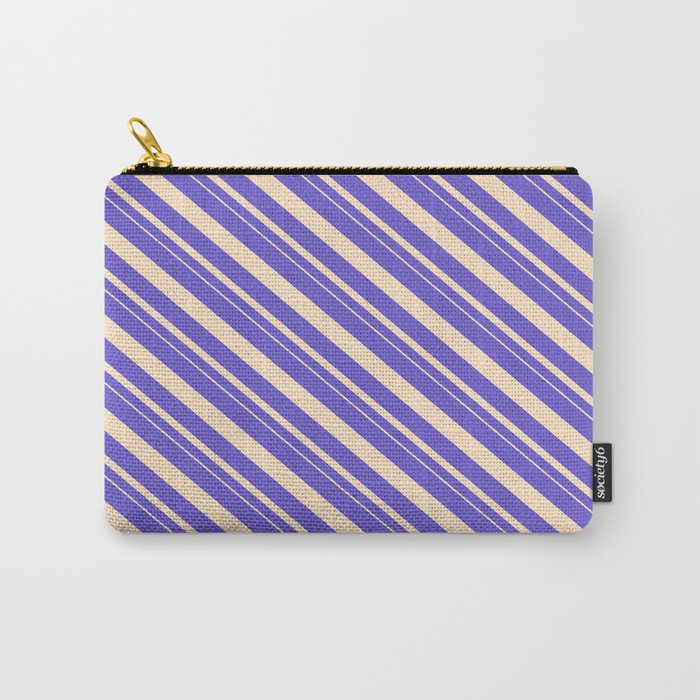 Slate Blue and Bisque Colored Stripes Pattern Carry-All Pouch