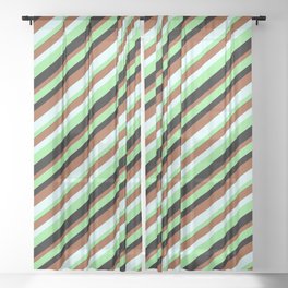 [ Thumbnail: Light Green, Black, Sienna, and Light Cyan Colored Lined Pattern Sheer Curtain ]