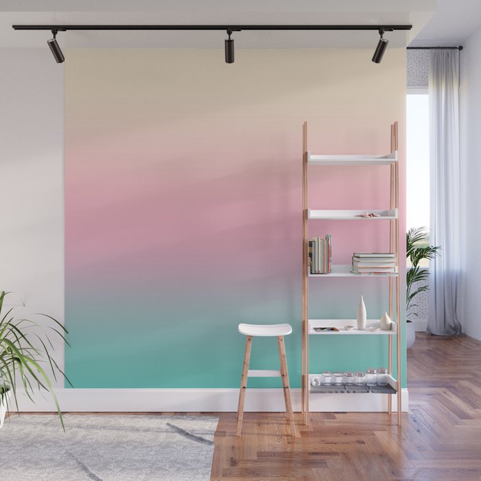 Ombre gradient illustration pink yellow blue colors Wall Mural