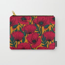 Red poppy garden    Carry-All Pouch | Floral, Garden, Wildflowers, Vintage, Red, Nature, Vector, Pattern, Leaves, Poppy 