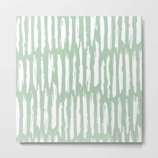 Vertical Dash Stripes White on Pastel Cactus Green Metal Print