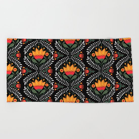 FOLK FLORA Beach Towel