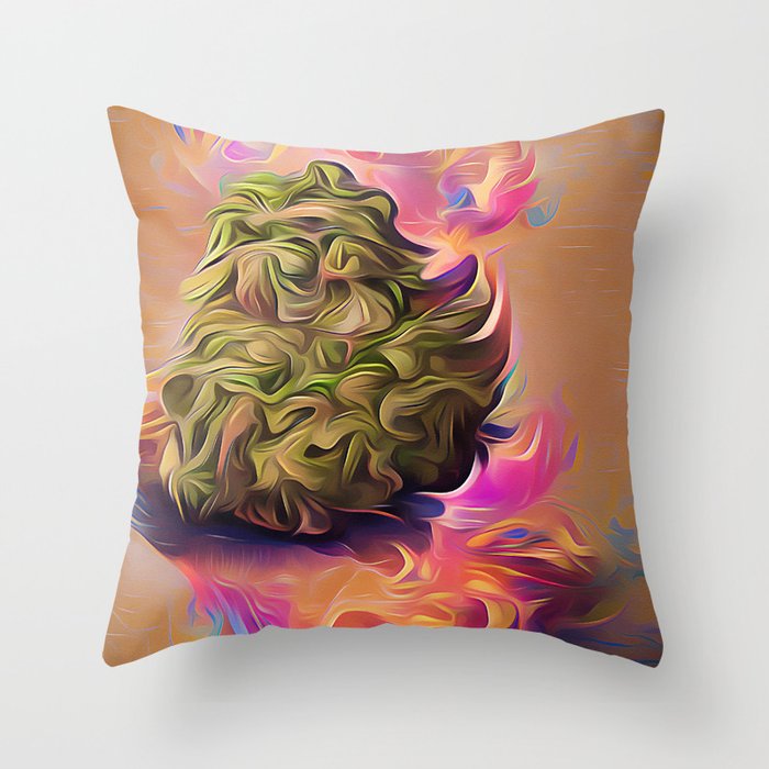 Lime Thick Puff Gleaming Nug Smoke Weed Cannabis Throw Pillow